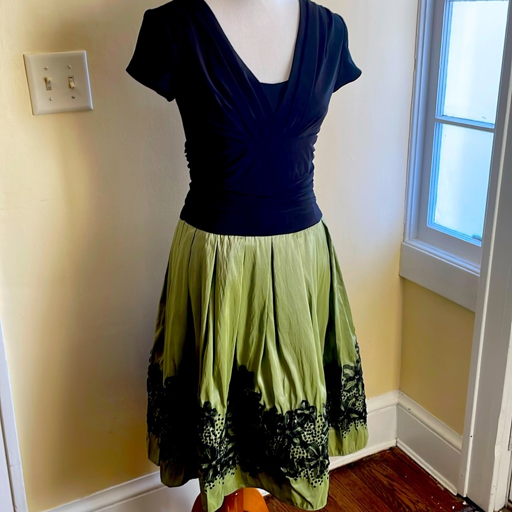S.L.fashions Women’s Green and Blavk Black Dress